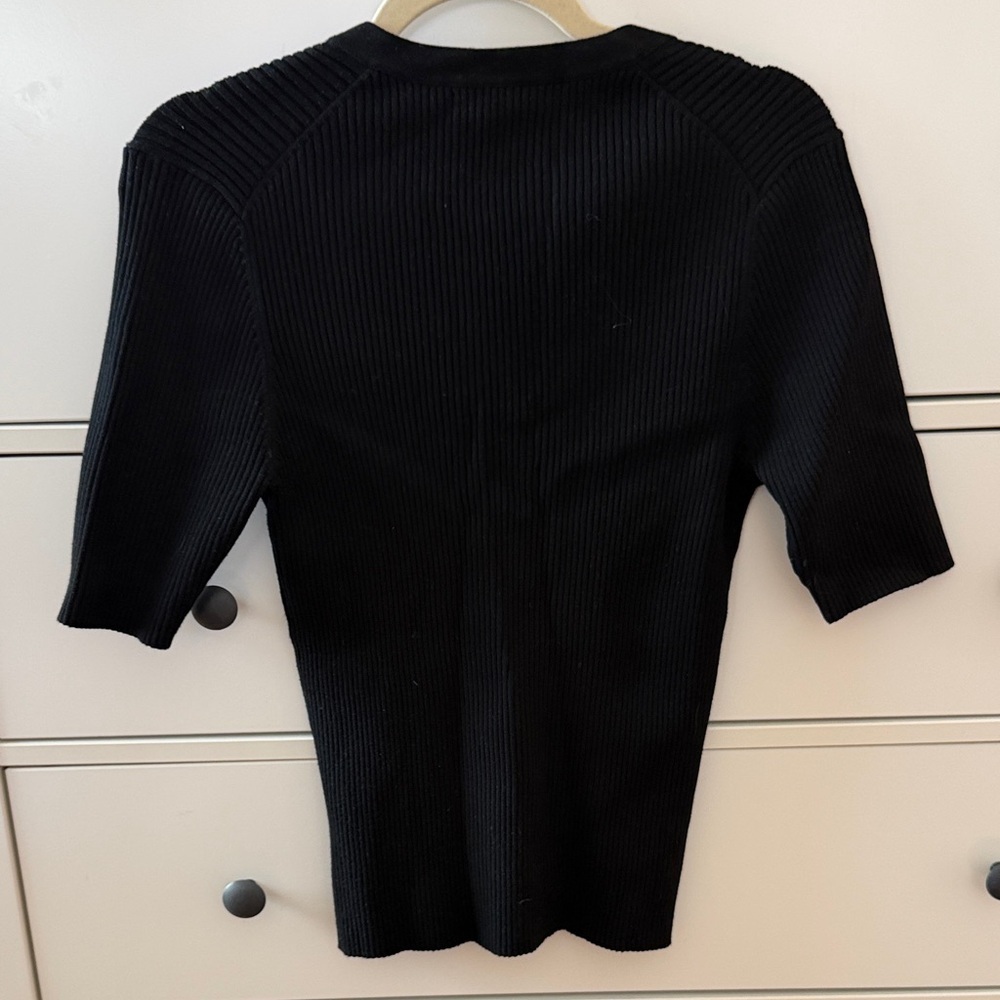 Michael Stars Black Jeanny Ribbed V-Neck Henley Top - Picture 5 of 5